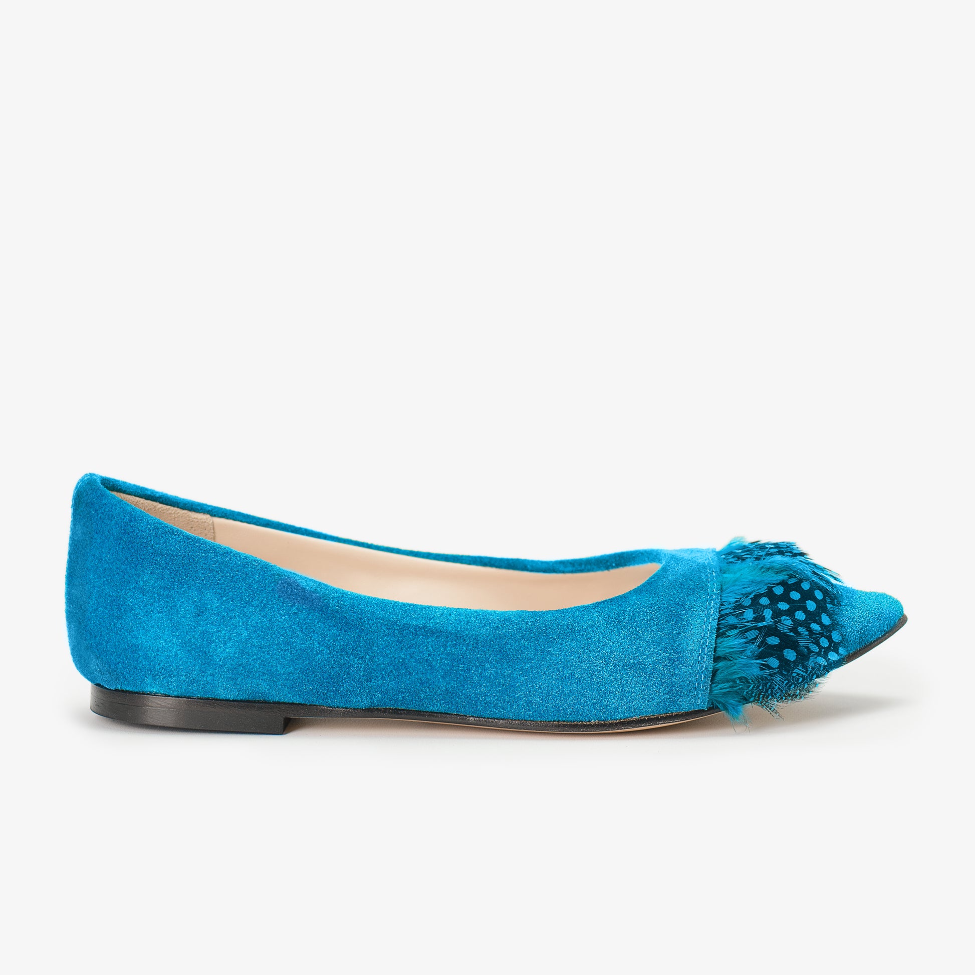 Turquoise Suede Shoes with Peacock Feathers 