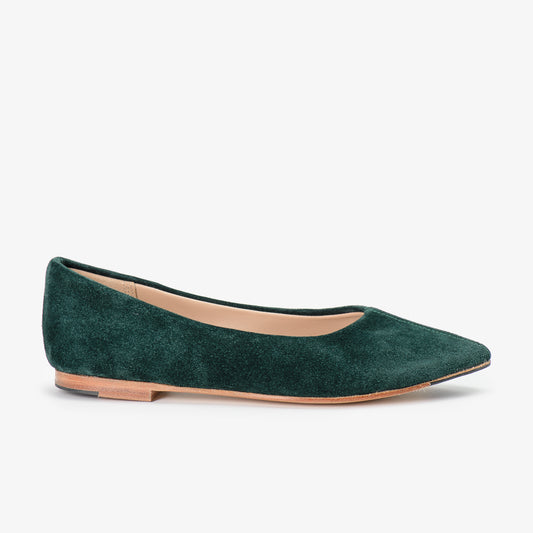 Green Suede Leather Flat Shoes