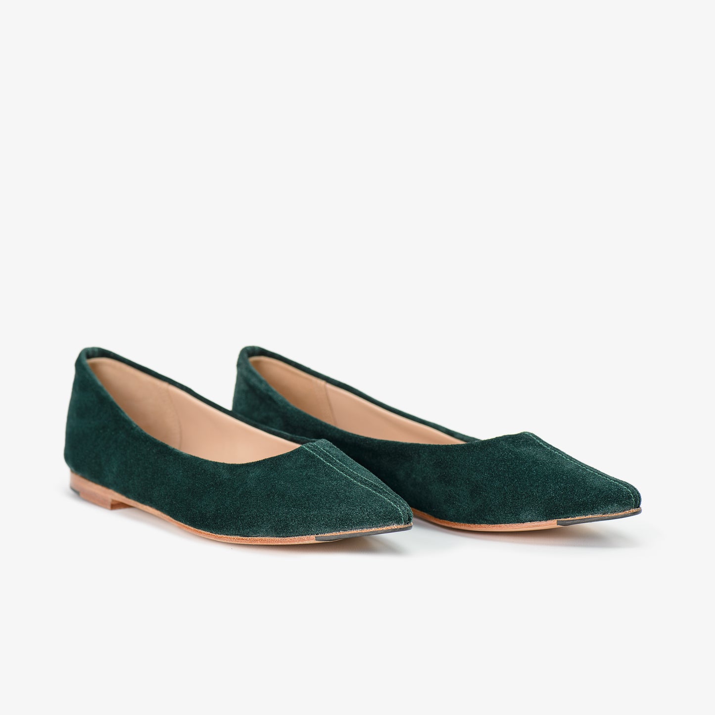 Green Suede Leather Flat Shoes