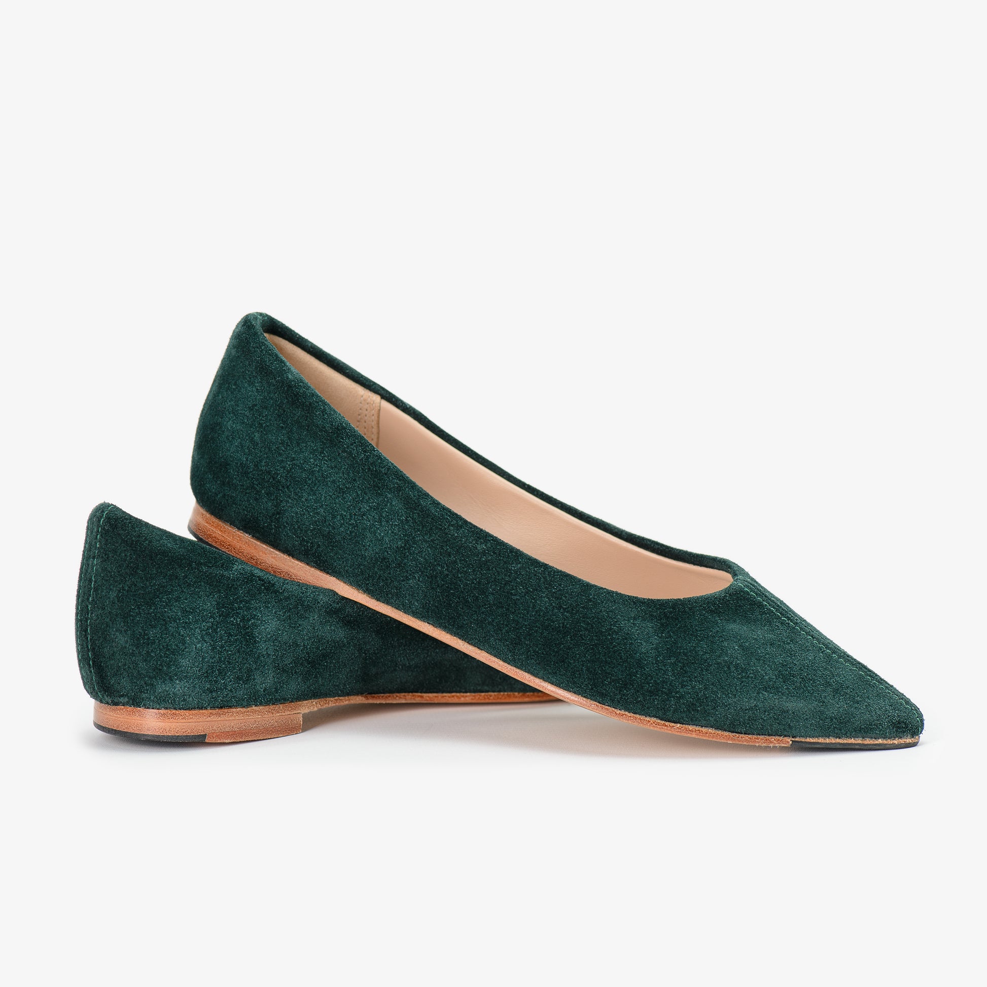 Green Suede Leather Flat Shoes